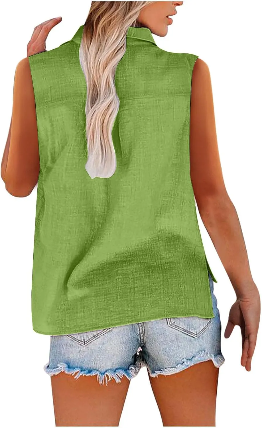 Cotton Linen Shirts for Women Sleeveless Collared Tank Tops Button Down Blouses Work Shirts Casual Summer Tshirt