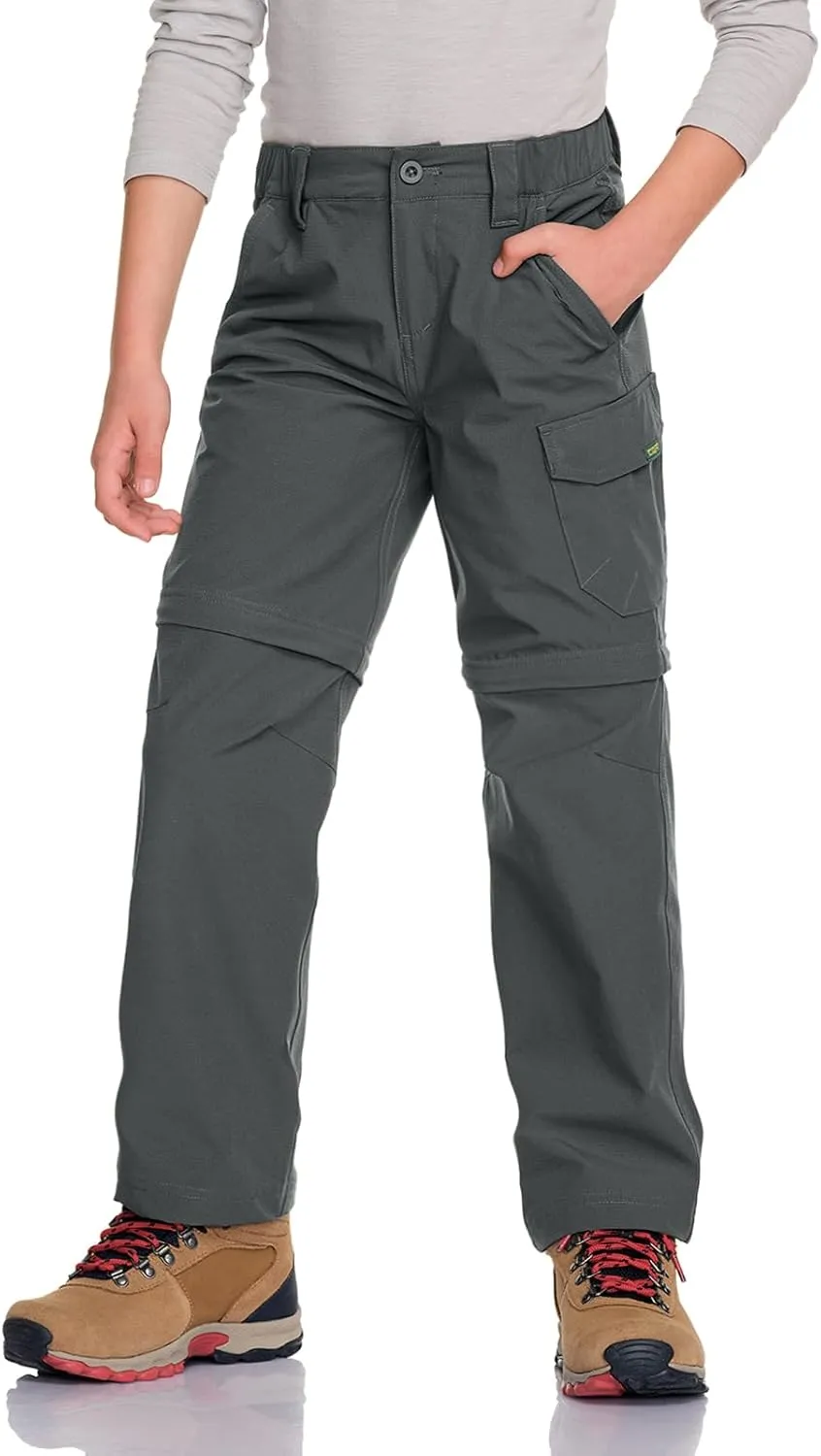 CQR Kids Youth Hiking Cargo Pants, UPF 50  Quick Dry Convertible Zip Off Pants, Outdoor Camping Pants