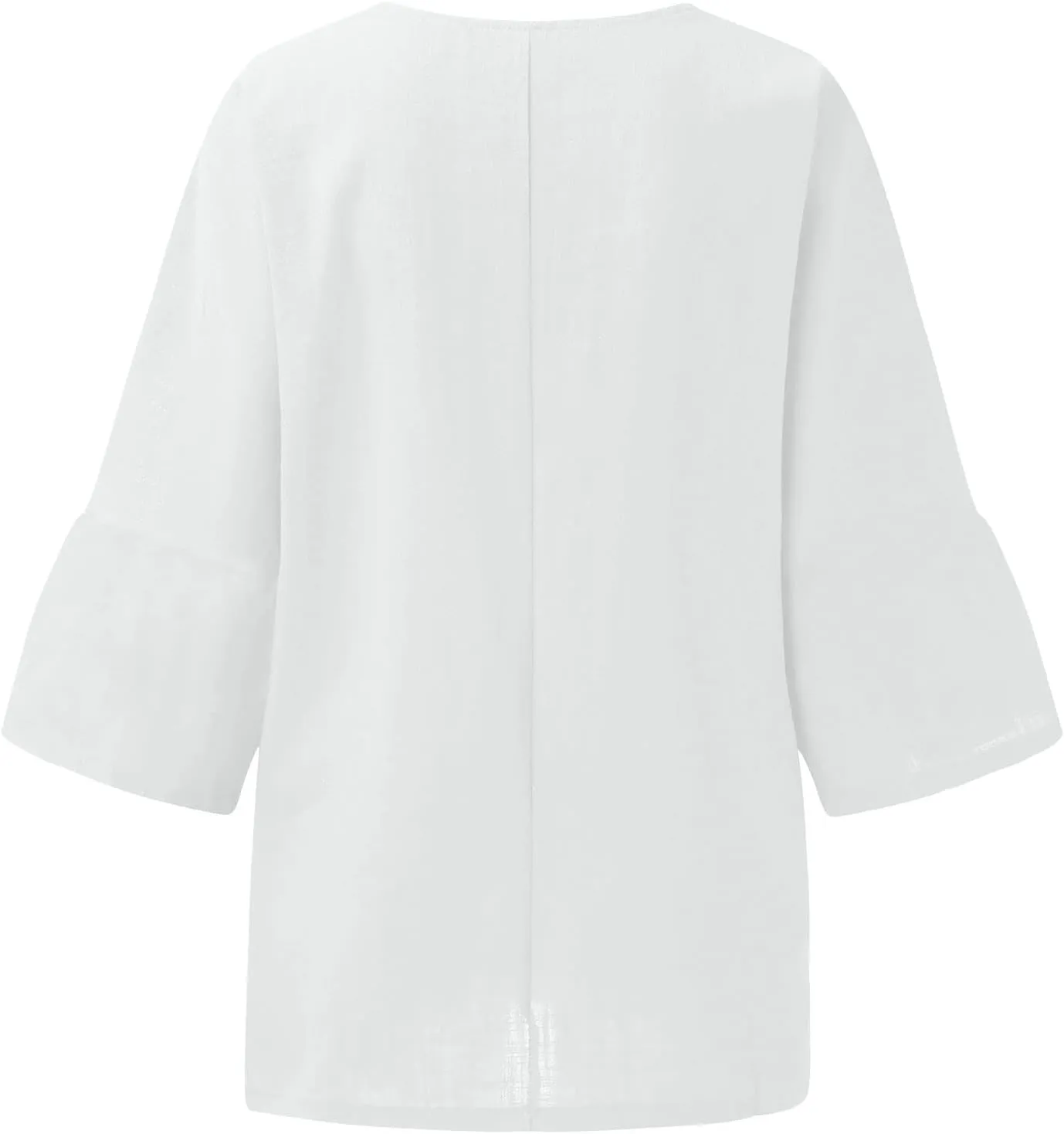 DASAYO Women's Round Neck Cotton Linen Top Shirt Plain Loose Fit 3/4 Sleeve Casual t-Shirts Tops Retro Summer Beach Shirts