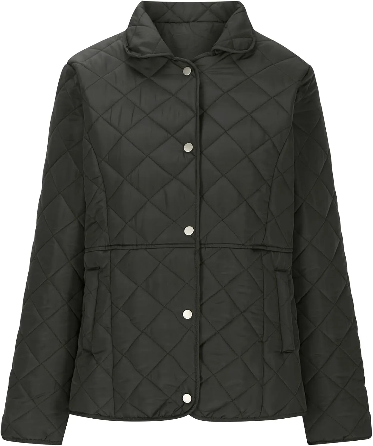 Diamond Quilted Jackets for Women Lightweight Button down Long Sleeve Puffer Jacket Casual Winter Thermal Padded Coat