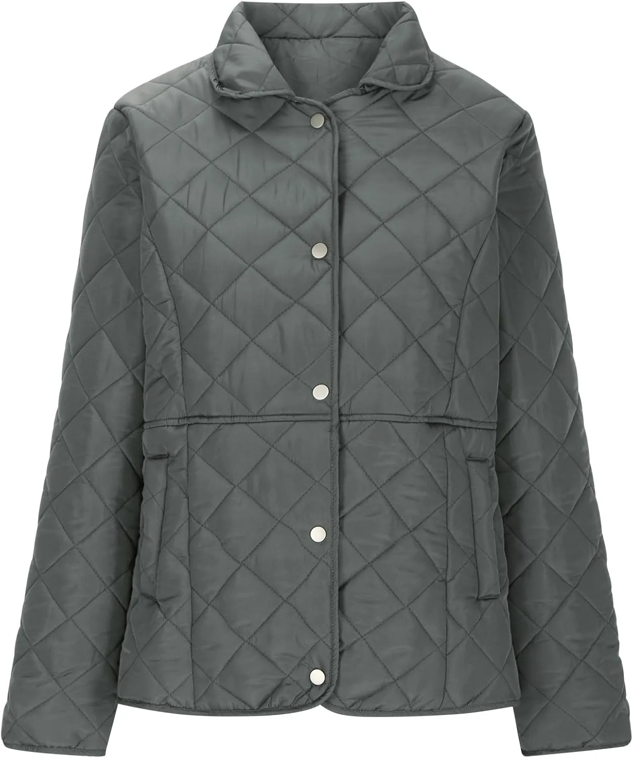 Diamond Quilted Jackets for Women Lightweight Button down Long Sleeve Puffer Jacket Casual Winter Thermal Padded Coat