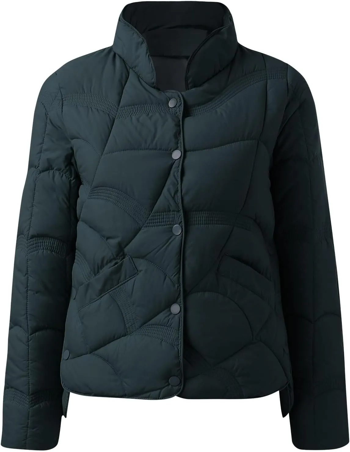 Fashion Solid Winter Button Padded Jacket for Womens Casual Loose Insulated Padded Coat Long Sleeve Pockets Overcoat