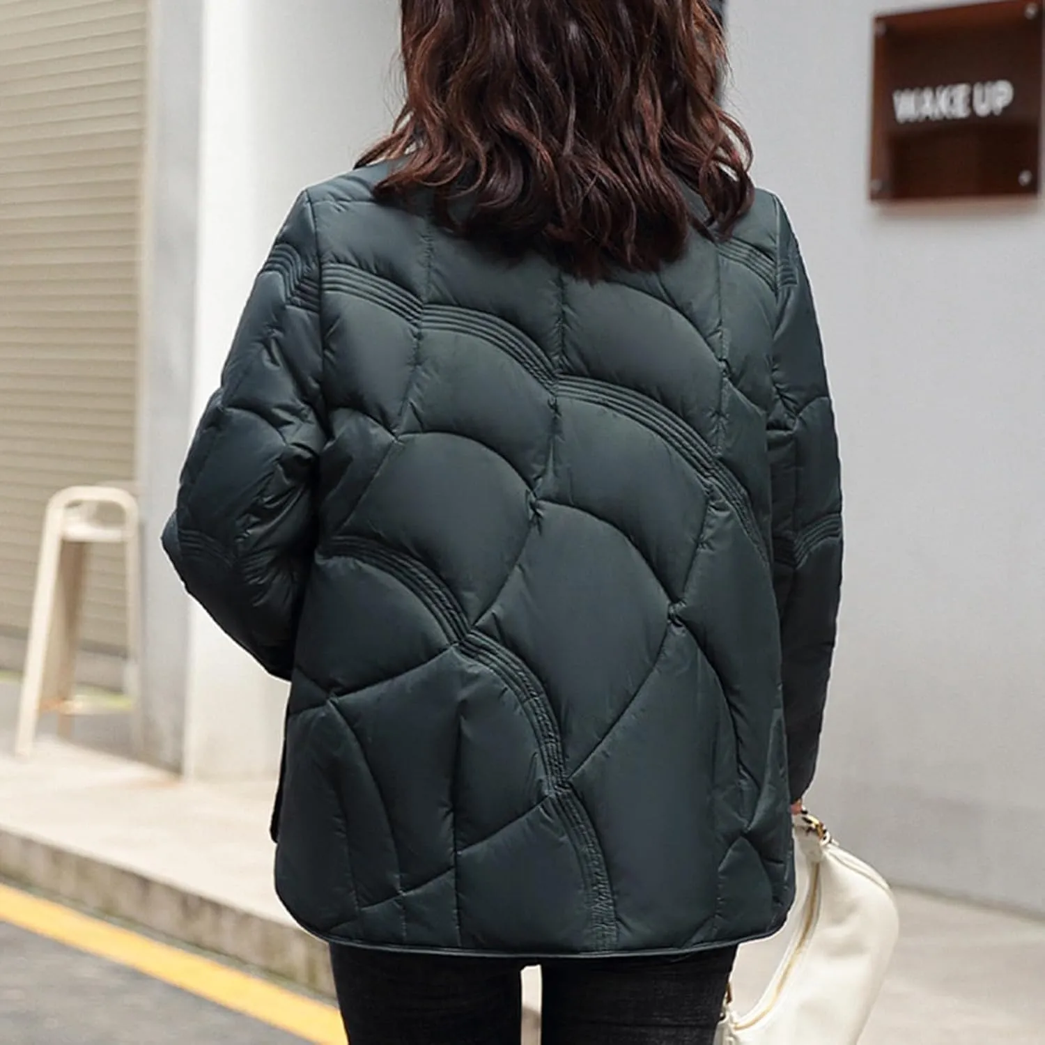 Fashion Solid Winter Button Padded Jacket for Womens Casual Loose Insulated Padded Coat Long Sleeve Pockets Overcoat