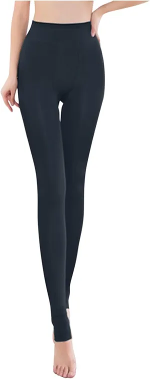Fleece Lined Leggings with Pockets High Denim Women Solid Elastic Color Pants Thermal Warm Winter Tights Fleece