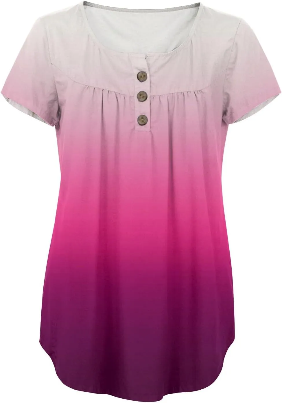 FQZWONG Summer Tops for Women 2025 Plus Size Short Sleeve Shirts Loose Casual Ladies Crew Neck Button Down Boho Blouses