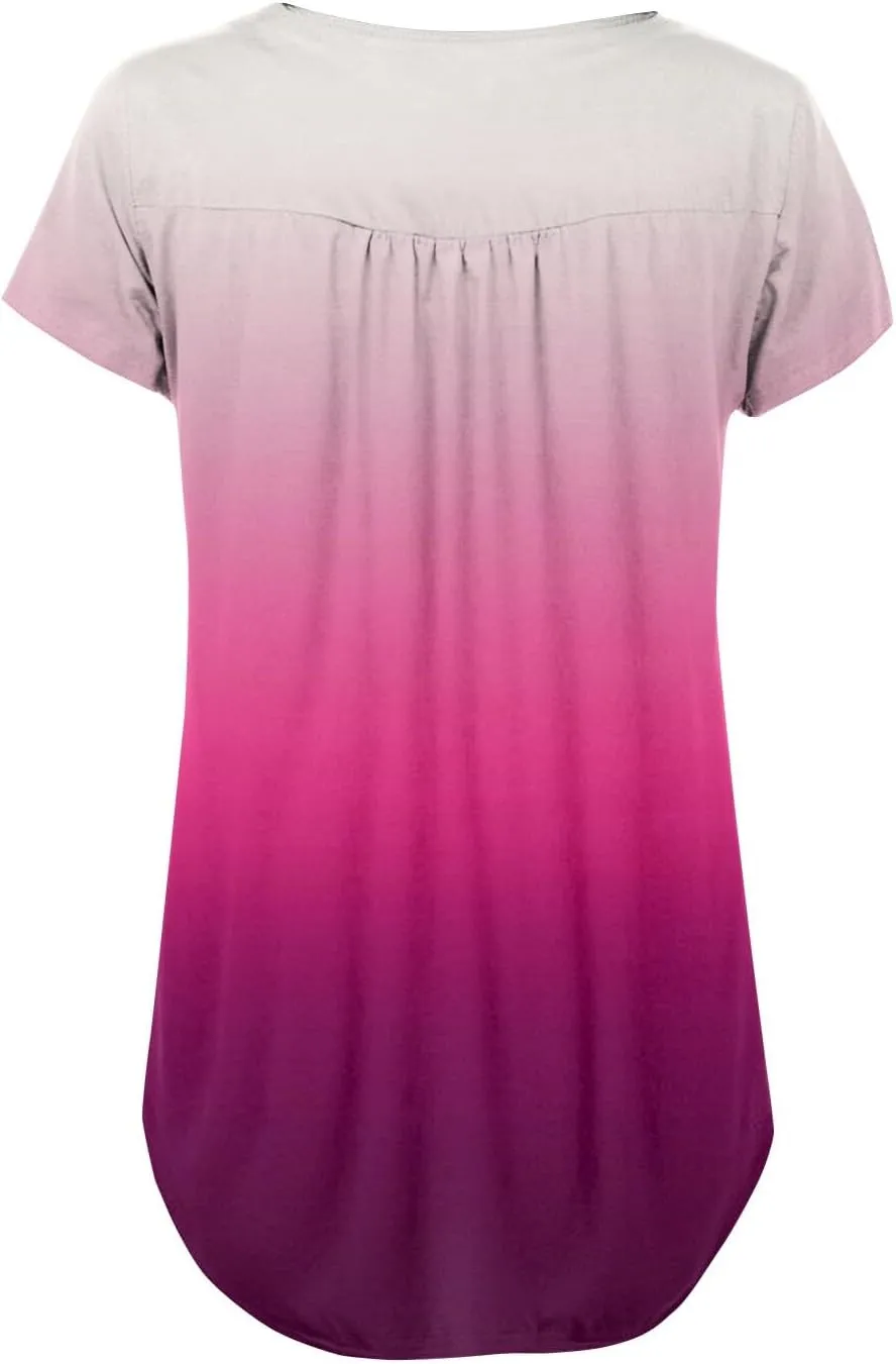 FQZWONG Summer Tops for Women 2025 Plus Size Short Sleeve Shirts Loose Casual Ladies Crew Neck Button Down Boho Blouses