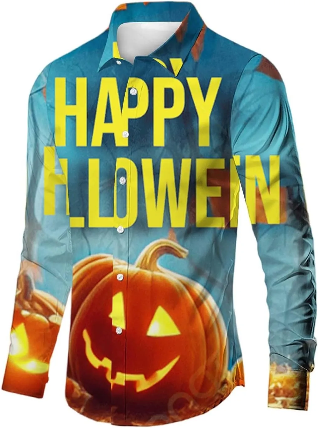 Halloween Button Down Shirt for Men Happy Halloween Shirts Pumpkins Printed Casual Long Sleeve Hawaiian Party Shirts