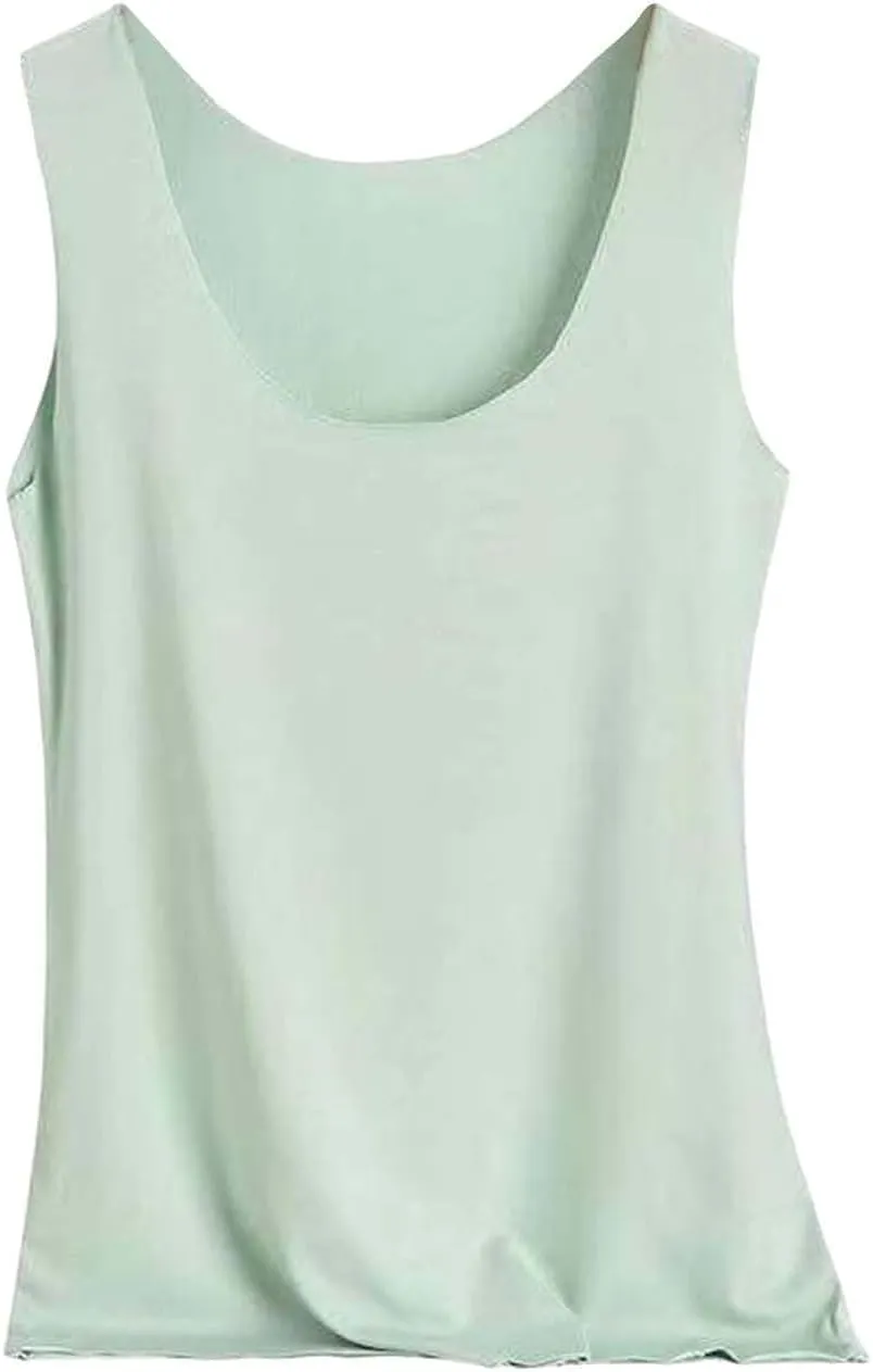 HGps8w 2-Pack Women's Ice Silk Tank Top Summer Basic Seamless Crew Neck Sleeveless Undershirt Casual Camisole Tanks