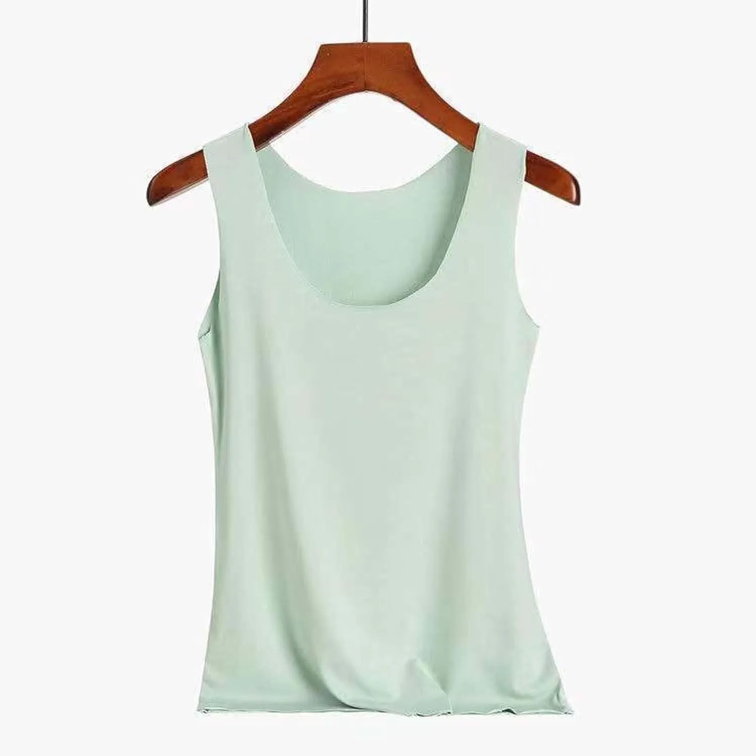 HGps8w 2-Pack Women's Ice Silk Tank Top Summer Basic Seamless Crew Neck Sleeveless Undershirt Casual Camisole Tanks
