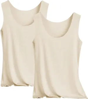 HGps8w 2-Pack Women's Ice Silk Tank Top Summer Basic Seamless Crew Neck Sleeveless Undershirt Casual Camisole Tanks