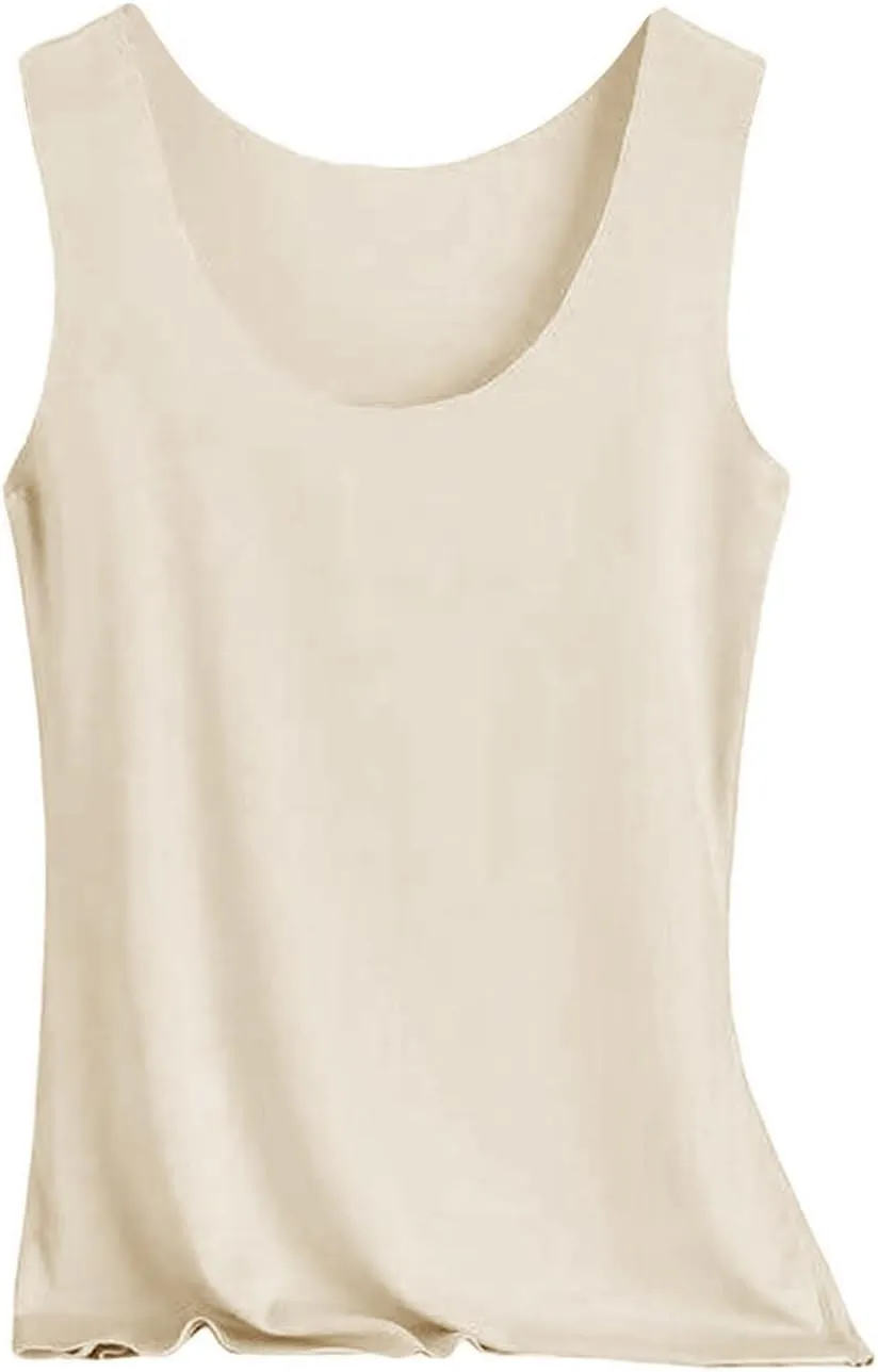 HGps8w 2-Pack Women's Ice Silk Tank Top Summer Basic Seamless Crew Neck Sleeveless Undershirt Casual Camisole Tanks