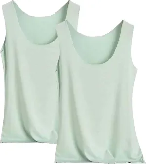 HGps8w 2-Pack Women's Ice Silk Tank Top Summer Basic Seamless Crew Neck Sleeveless Undershirt Casual Camisole Tanks