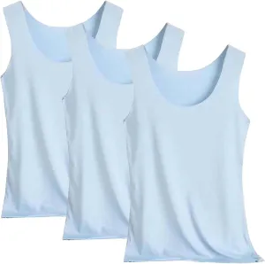 HGps8w 3-Pack Women's Sleeveless Ice Silk Tank Top Summer Basic Seamless Round Neck Undershirt Casual Camisole Tanks