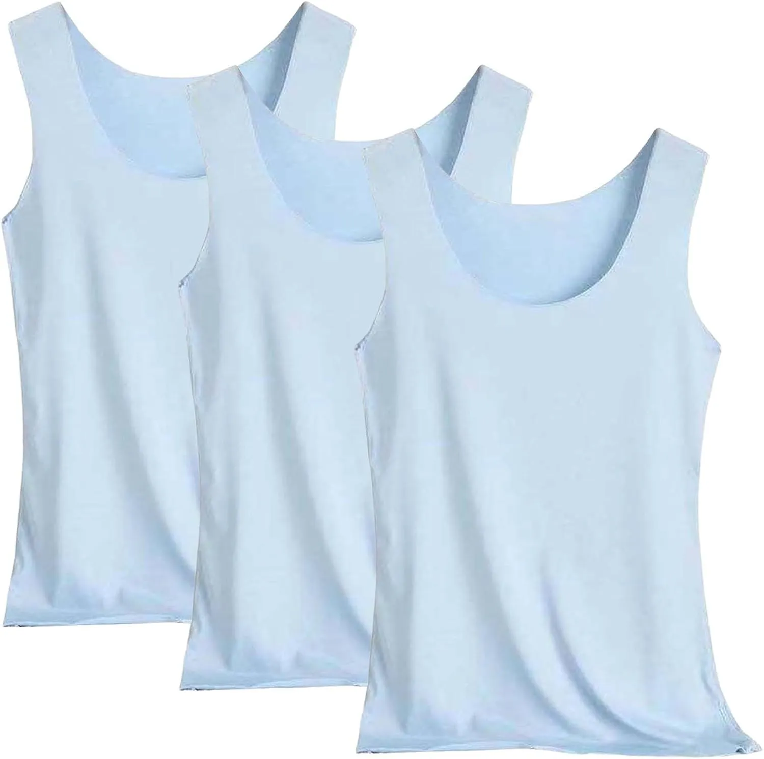HGps8w 3-Pack Women's Sleeveless Ice Silk Tank Top Summer Basic Seamless Round Neck Undershirt Casual Camisole Tanks