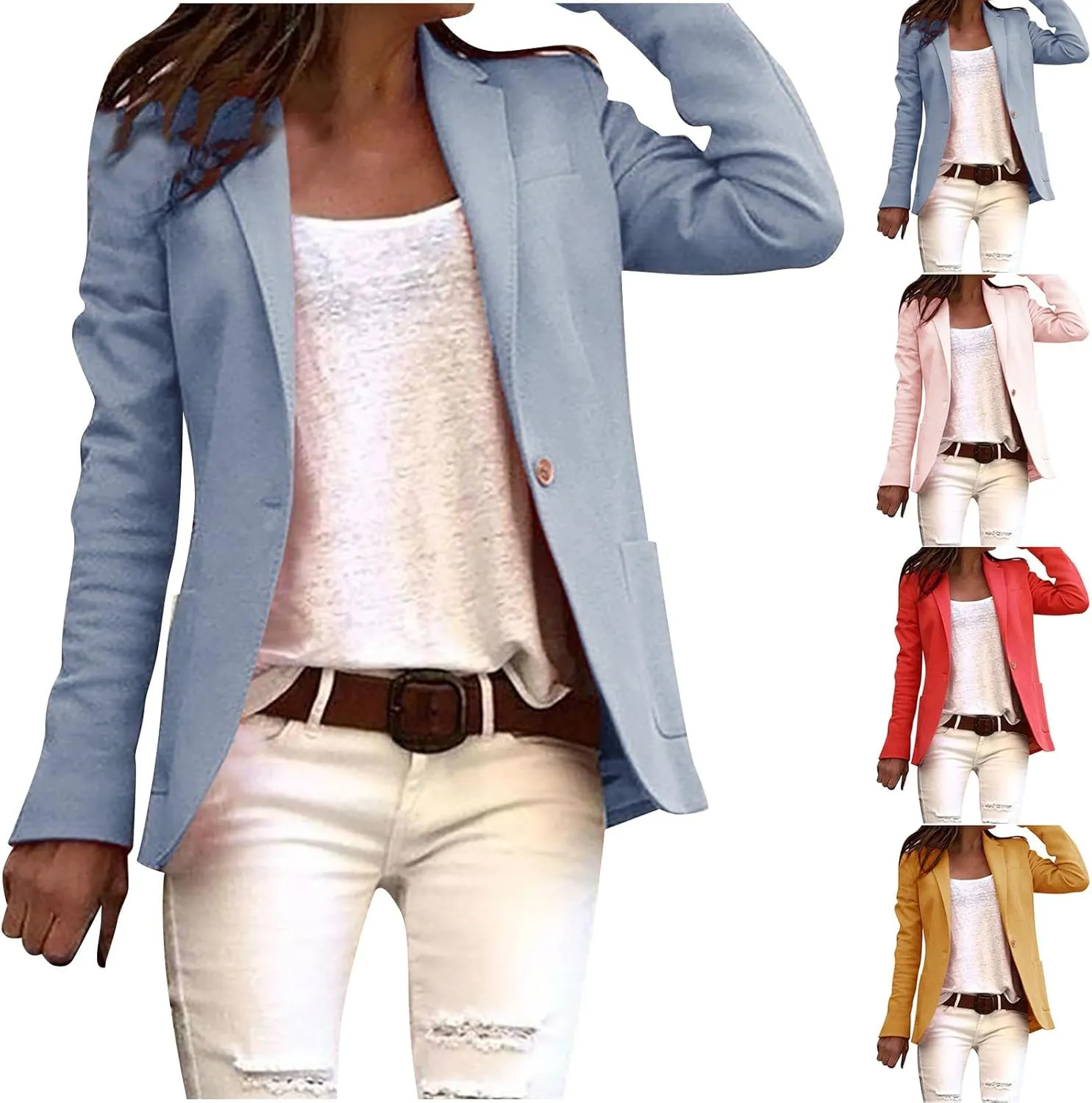 HGps8w Basic Plain Blazer Women's Long Sleeve Suit Jackets for Work Business Casual Lightweight Outwear Tops with Pockets