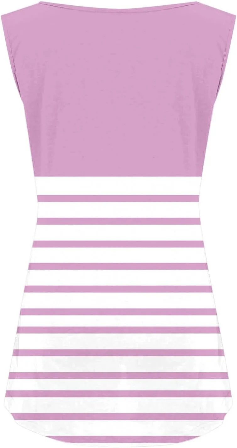 HGps8w Casual Striped Tank Top for Women Plus Size Trendy Summer Sleeveless Crewneck Loose Fit Colorblock Tunic Tee Shirts