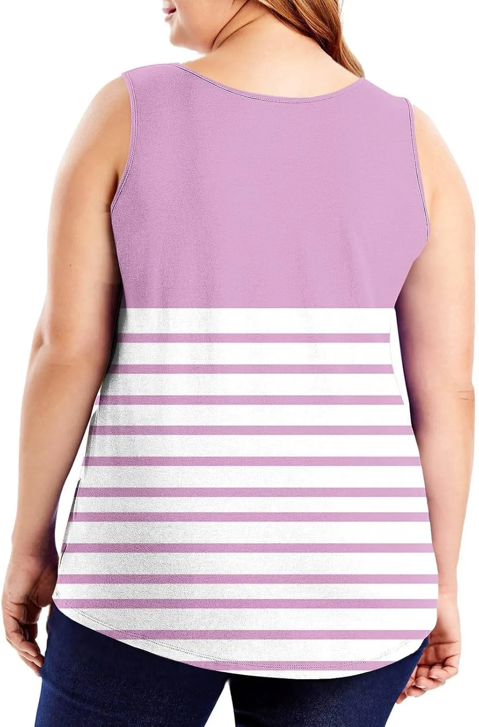 HGps8w Casual Striped Tank Top for Women Plus Size Trendy Summer Sleeveless Crewneck Loose Fit Colorblock Tunic Tee Shirts