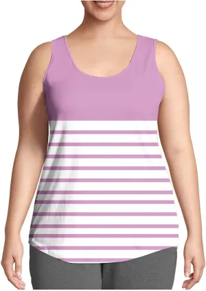 HGps8w Casual Striped Tank Top for Women Plus Size Trendy Summer Sleeveless Crewneck Loose Fit Colorblock Tunic Tee Shirts