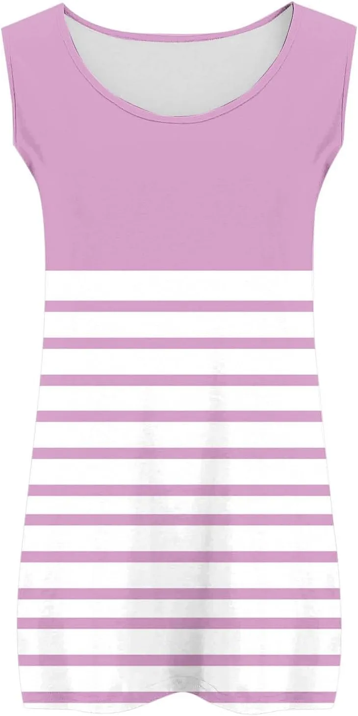 HGps8w Casual Striped Tank Top for Women Plus Size Trendy Summer Sleeveless Crewneck Loose Fit Colorblock Tunic Tee Shirts