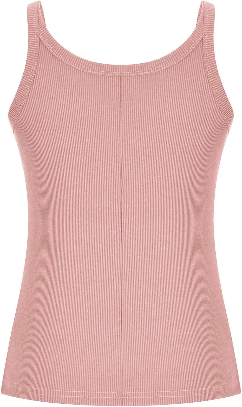 HGps8w Women's Plus Size U Neck Summer Tank Tops Sleeveless Ribbed Strechy Camisole Basic Casual Workout Tee Shirts