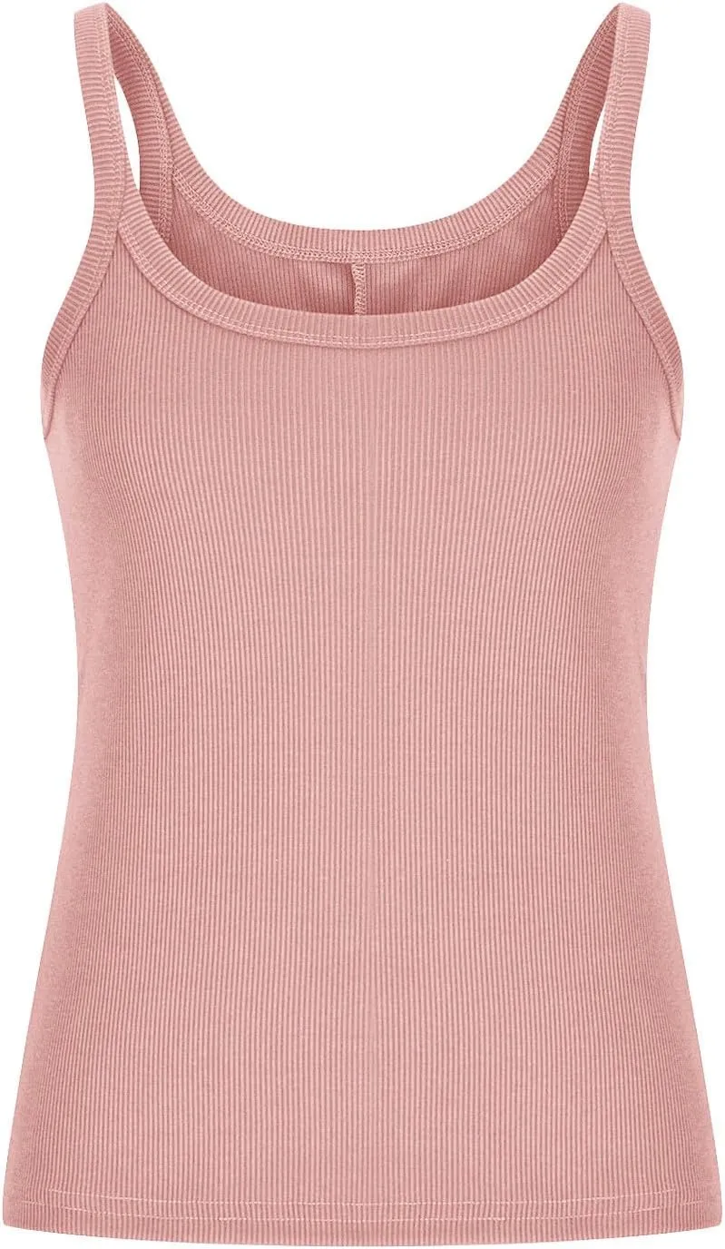 HGps8w Women's Plus Size U Neck Summer Tank Tops Sleeveless Ribbed Strechy Camisole Basic Casual Workout Tee Shirts