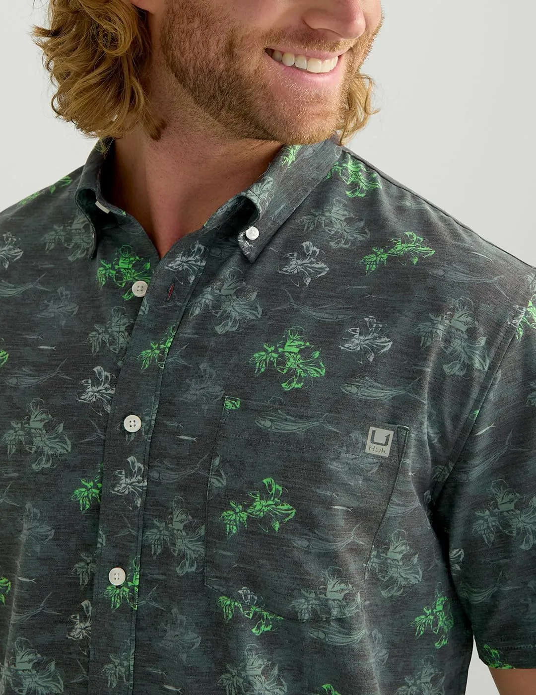 HUK Men's A1a Woven, Performance Long Sleeve Button