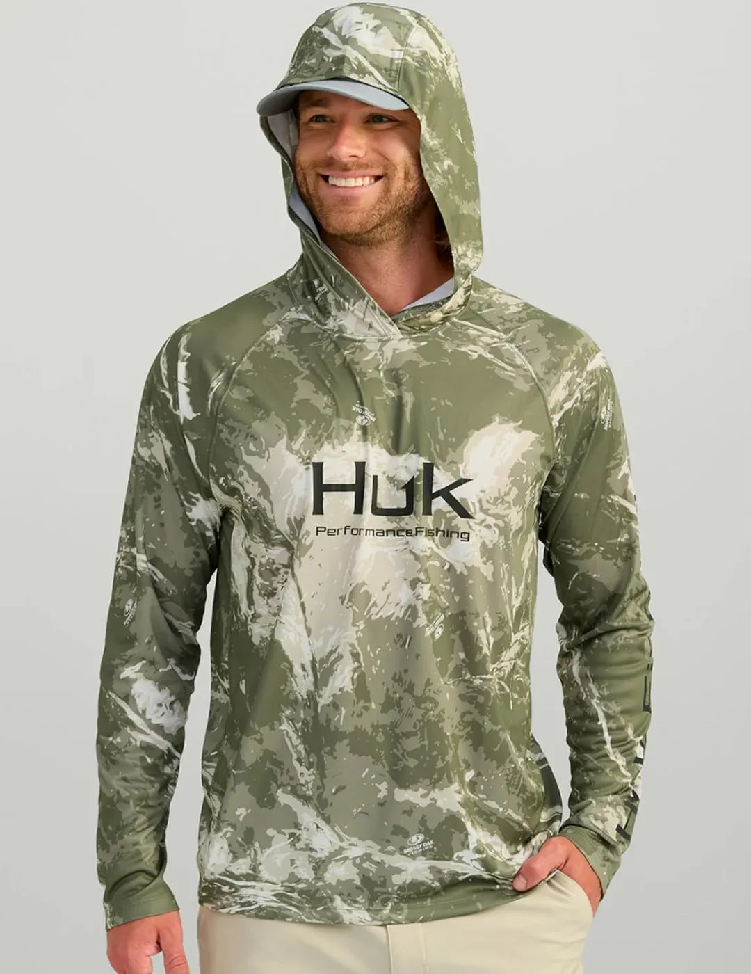 HUK Men's Pursuit Pattern Crew Sleeve, Performance Shirt