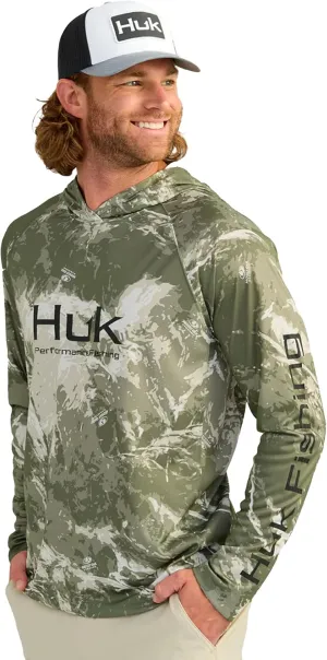 HUK Men's Pursuit Pattern Crew Sleeve, Performance Shirt
