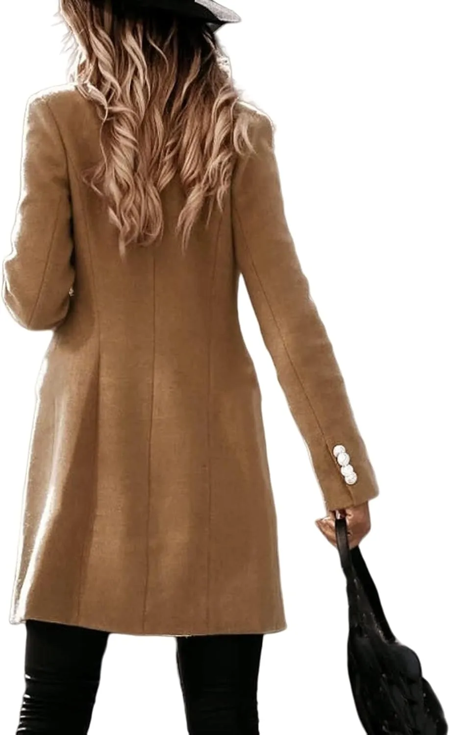 Kubbon Women Elegant Notched Collar Wool Blend Over Coat Dressy Double Breasted Open Front Pea Coat Casual Jacket Outerwear