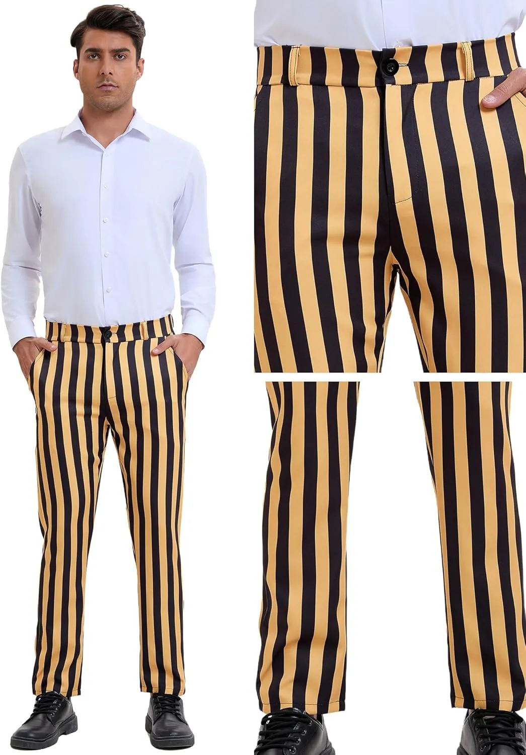 Lars Amadeus Striped Dress Pants for Men's Straight Leg Color Block Business Trousers