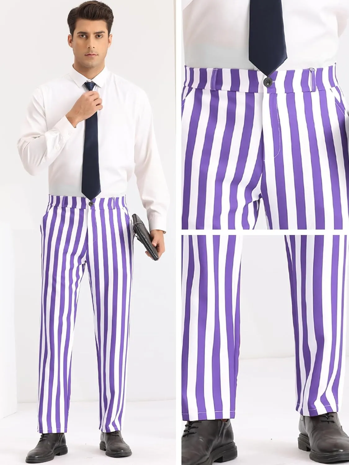 Lars Amadeus Striped Dress Pants for Men's Straight Leg Color Block Business Trousers