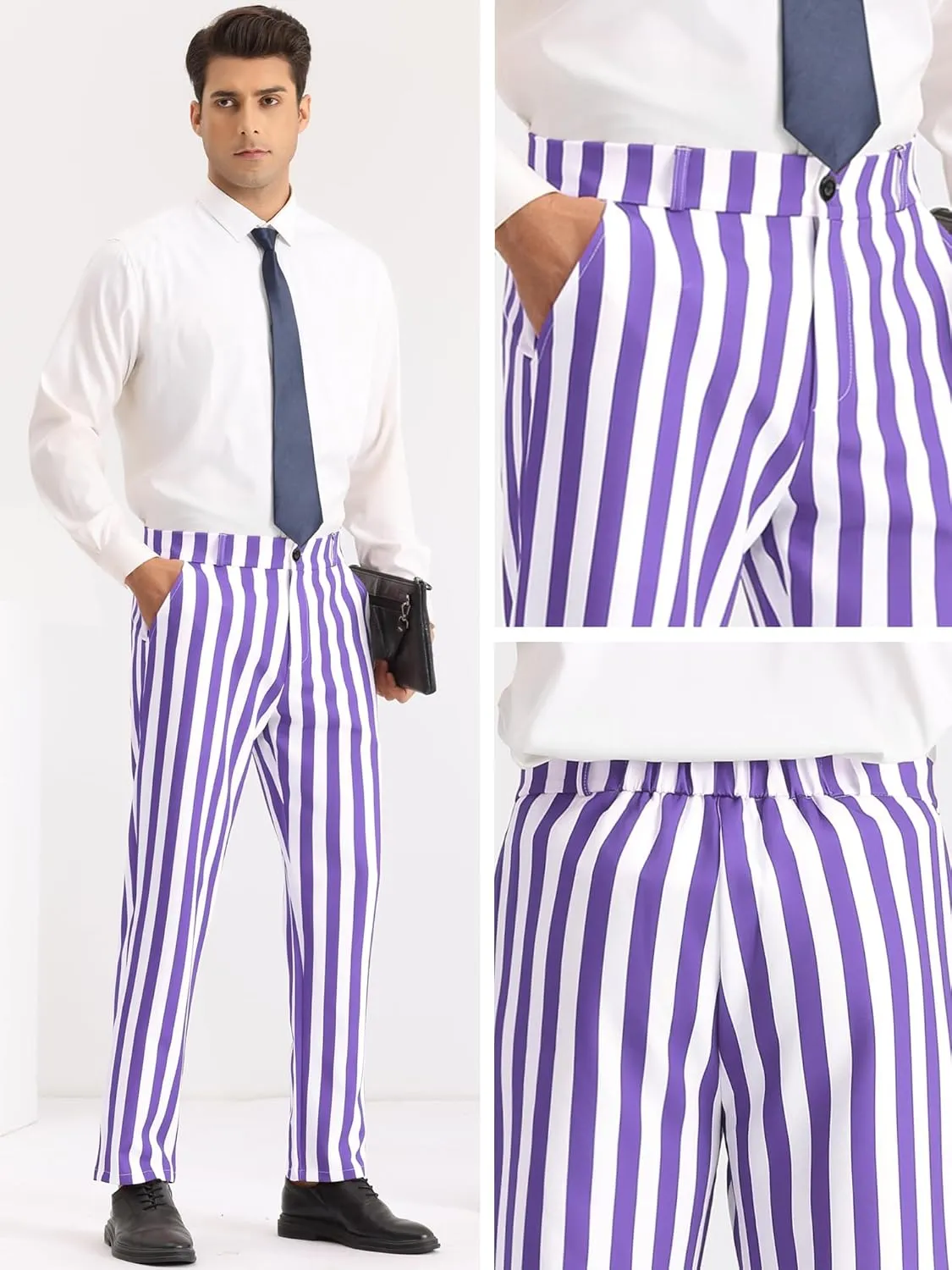 Lars Amadeus Striped Dress Pants for Men's Straight Leg Color Block Business Trousers
