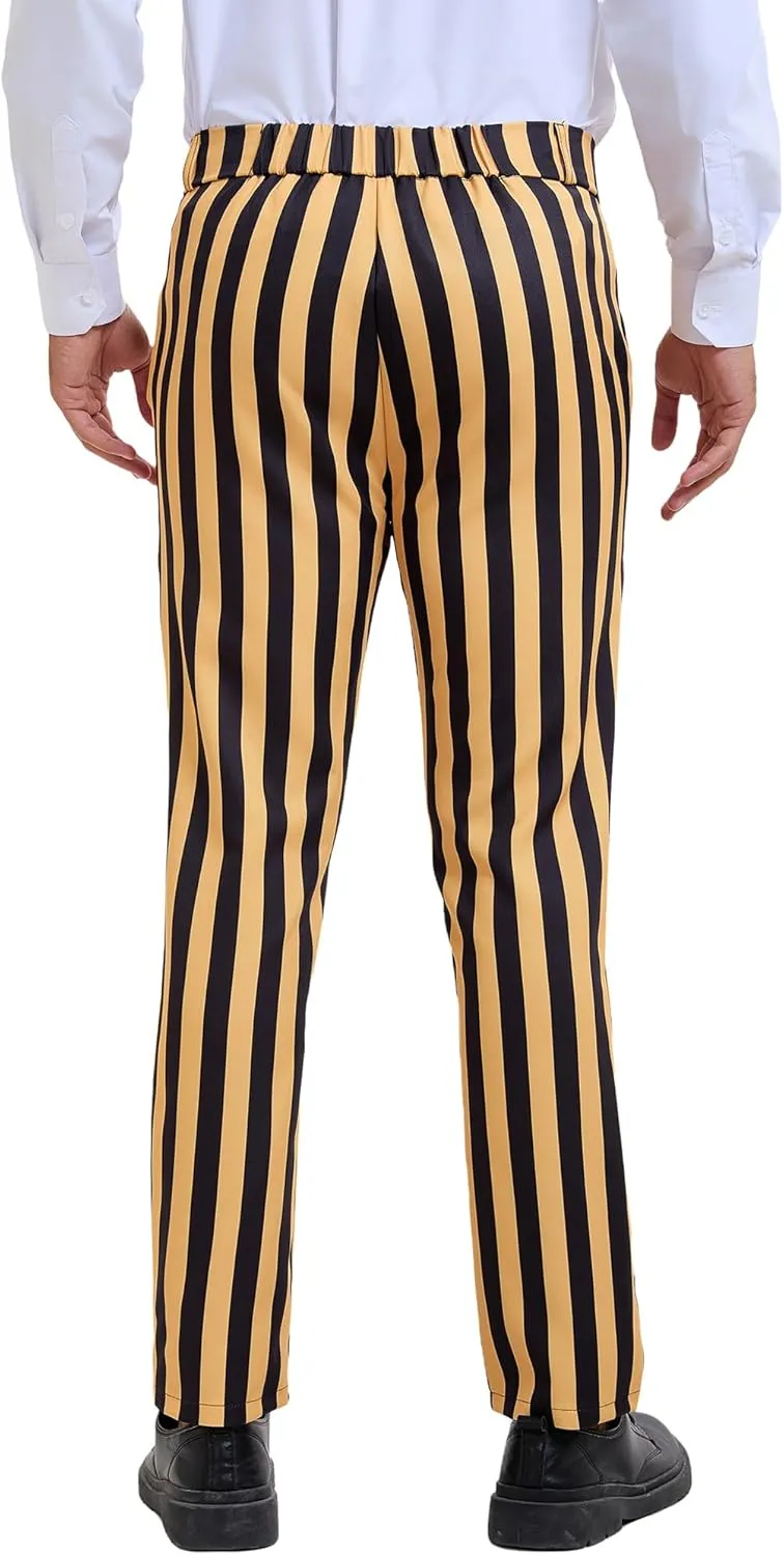 Lars Amadeus Striped Dress Pants for Men's Straight Leg Color Block Business Trousers