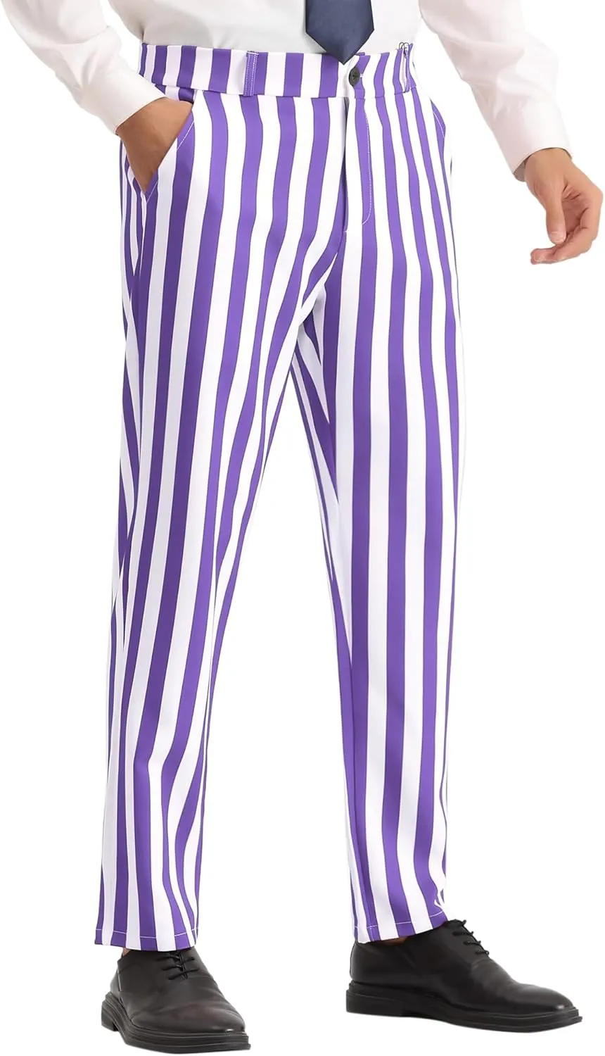 Lars Amadeus Striped Dress Pants for Men's Straight Leg Color Block Business Trousers