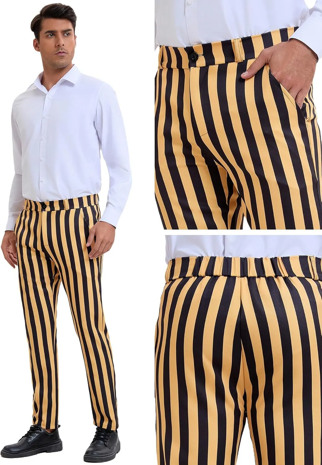Lars Amadeus Striped Dress Pants for Men's Straight Leg Color Block Business Trousers