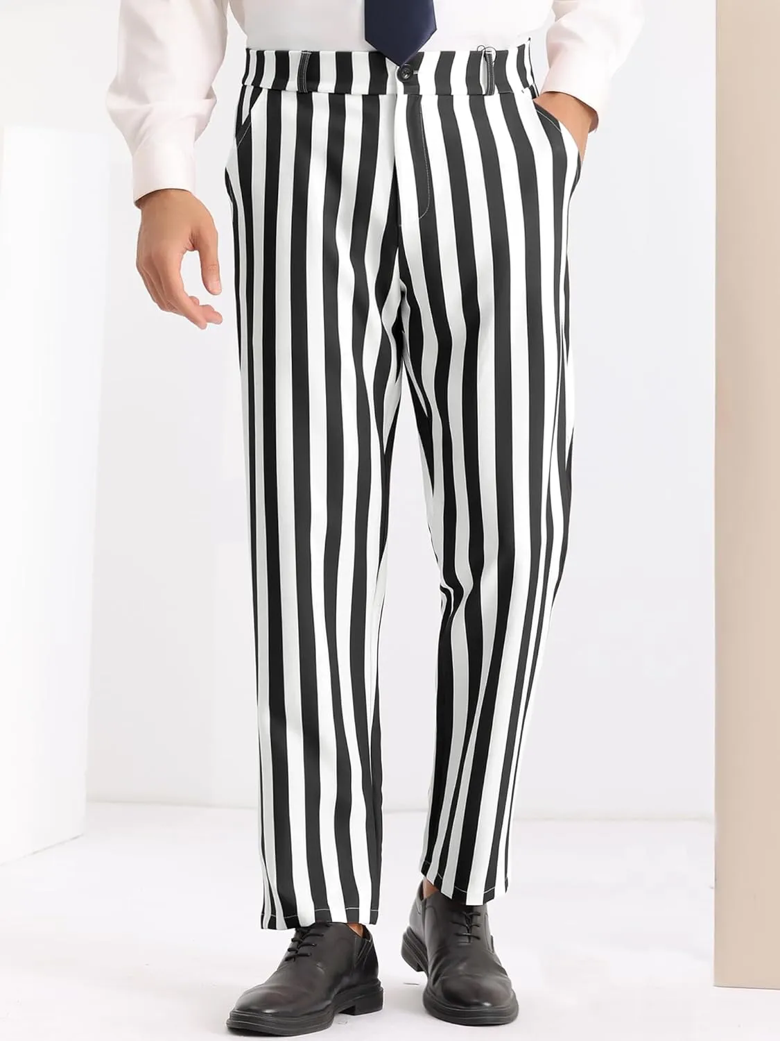 Lars Amadeus Striped Dress Pants for Men's Straight Leg Color Block Business Trousers