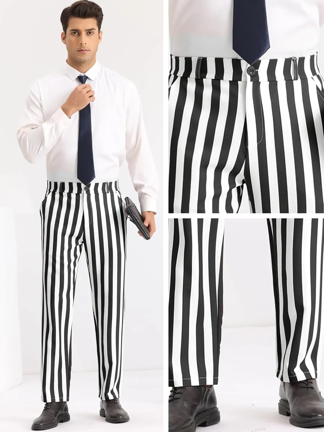Lars Amadeus Striped Dress Pants for Men's Straight Leg Color Block Business Trousers