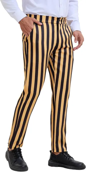 Lars Amadeus Striped Dress Pants for Men's Straight Leg Color Block Business Trousers