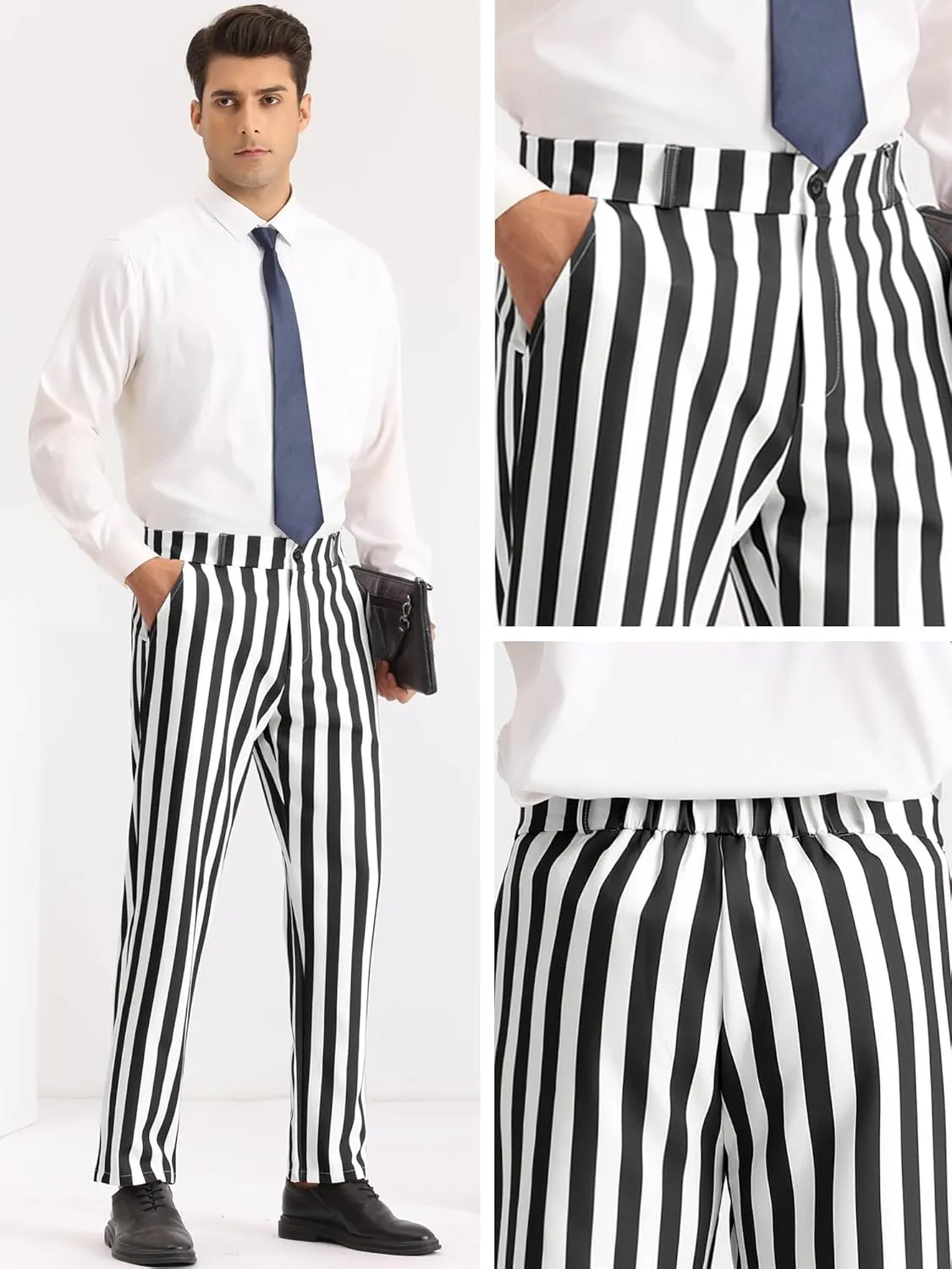 Lars Amadeus Striped Dress Pants for Men's Straight Leg Color Block Business Trousers