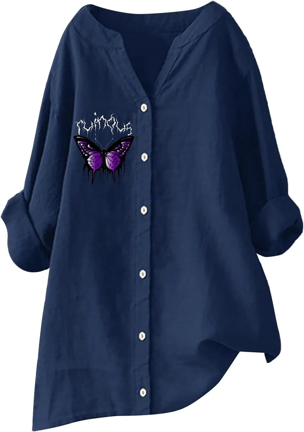Linen Shirt Womens Roll Half Sleeve Button-up Casual Dress Front Floral Graphic Chic Shirt Aesthetics Elegant Blouse