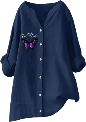 Linen Shirt Womens Roll Half Sleeve Button-up Casual Dress Front Floral Graphic Chic Shirt Aesthetics Elegant Blouse