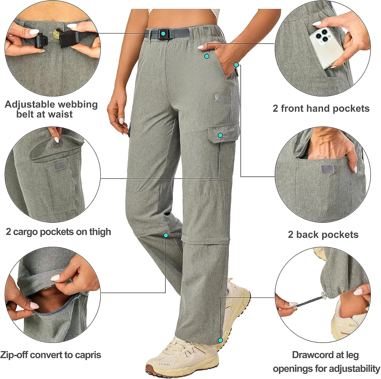 Little Donkey Andy Women's Hiking Pants Quick Dry Convertible Pants, Lightweight Zip-Off Outdoor Travel Cargo Pants