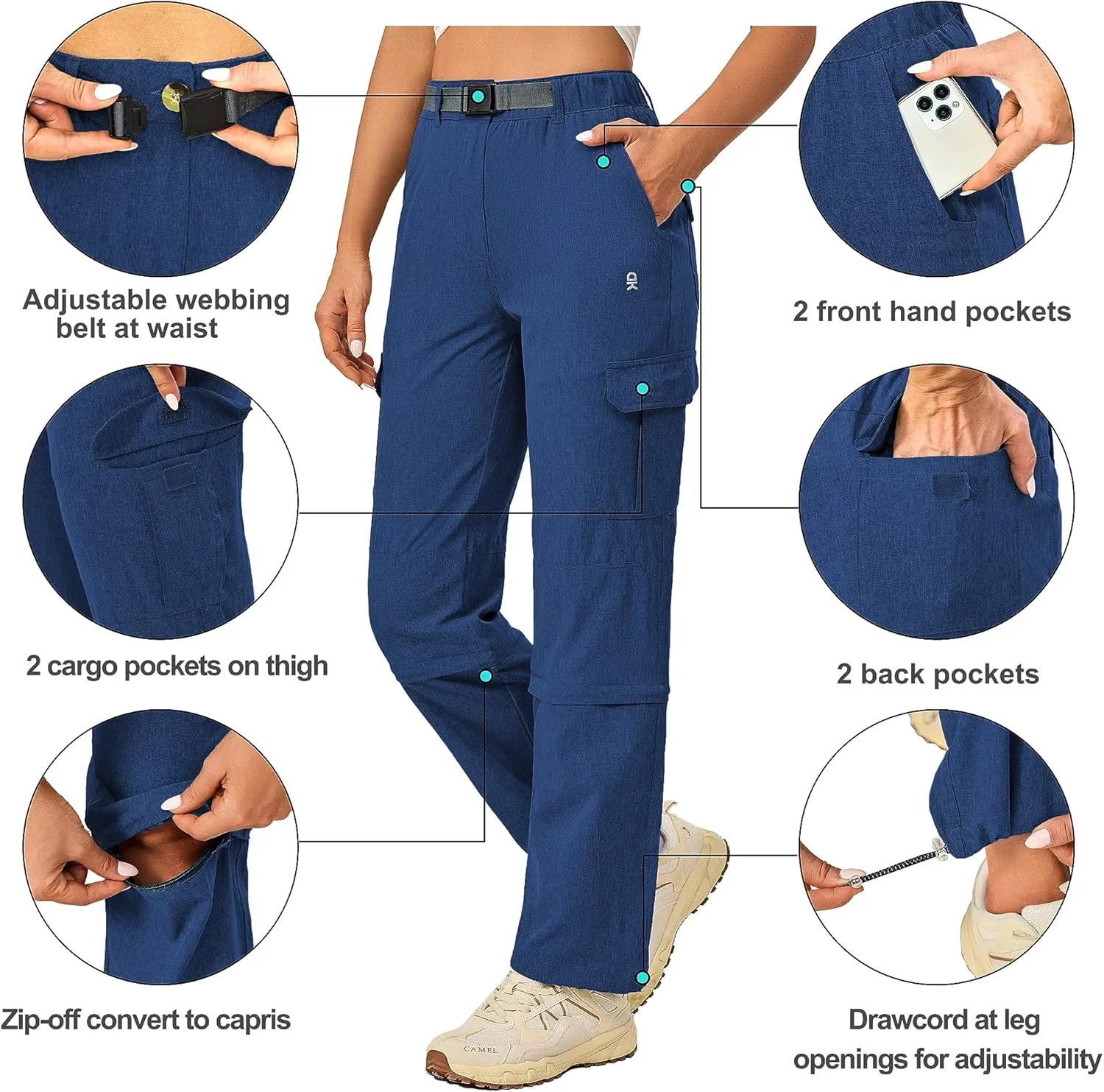 Little Donkey Andy Women's Hiking Pants Quick Dry Convertible Pants, Lightweight Zip-Off Outdoor Travel Cargo Pants