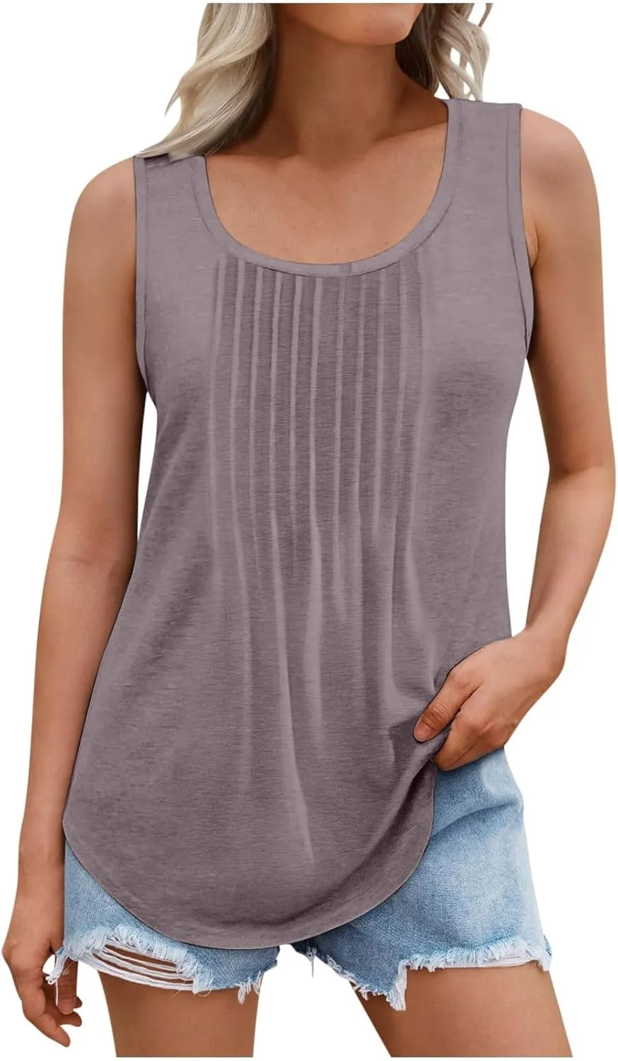 Lmdudan Plus Size Tank Tops for Women Fashion Solid Color Sleeveless U Neck Tees 2024 Summer Loose Flowy Casual Comfy Shirts