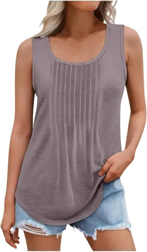 Lmdudan Plus Size Tank Tops for Women Fashion Solid Color Sleeveless U Neck Tees 2024 Summer Loose Flowy Casual Comfy Shirts