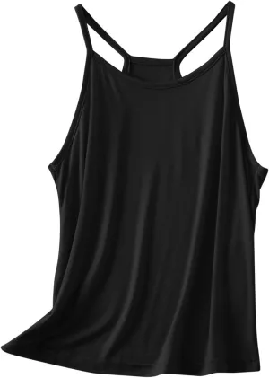 Lmdudan Tank Tops for Women Crewneck Spaghetti Strap Camisole Loose Fit Sleeveless Tees Casual Summer Racerback Shirts