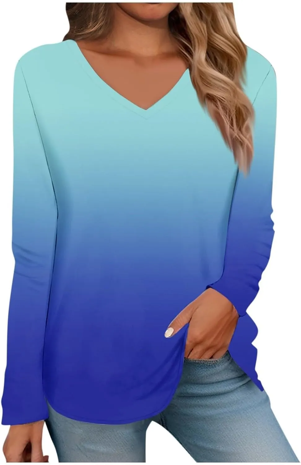 Long Sleeve Shirts for Women 2024 V Neck Boho Dressy Casual Tops Lightweight Sweatshirts Pullover Going out Fashion Blouses