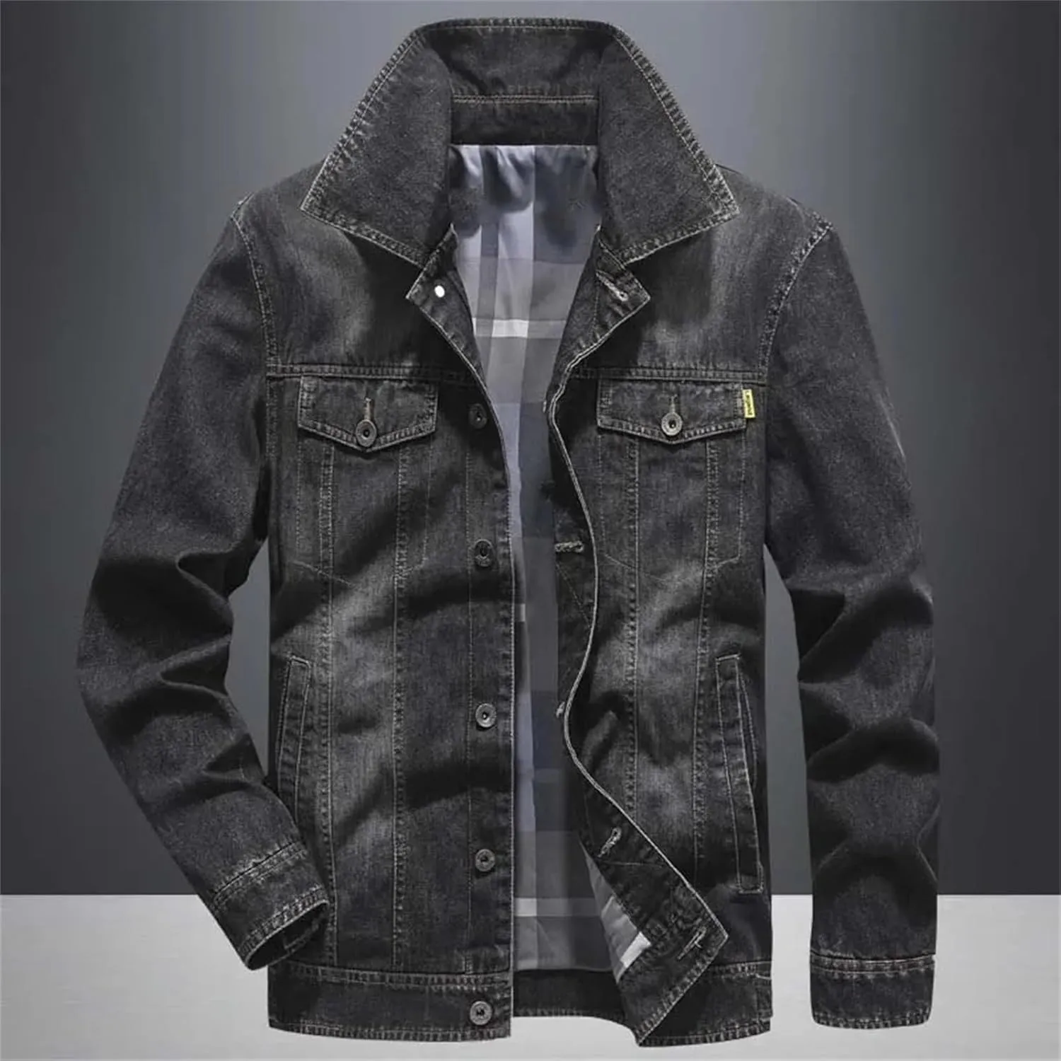 Men Classic Casual Denim Jackets Autumn Loose Fit Jean Coats Black Plus Size Button Down Trucker Outwear Tops