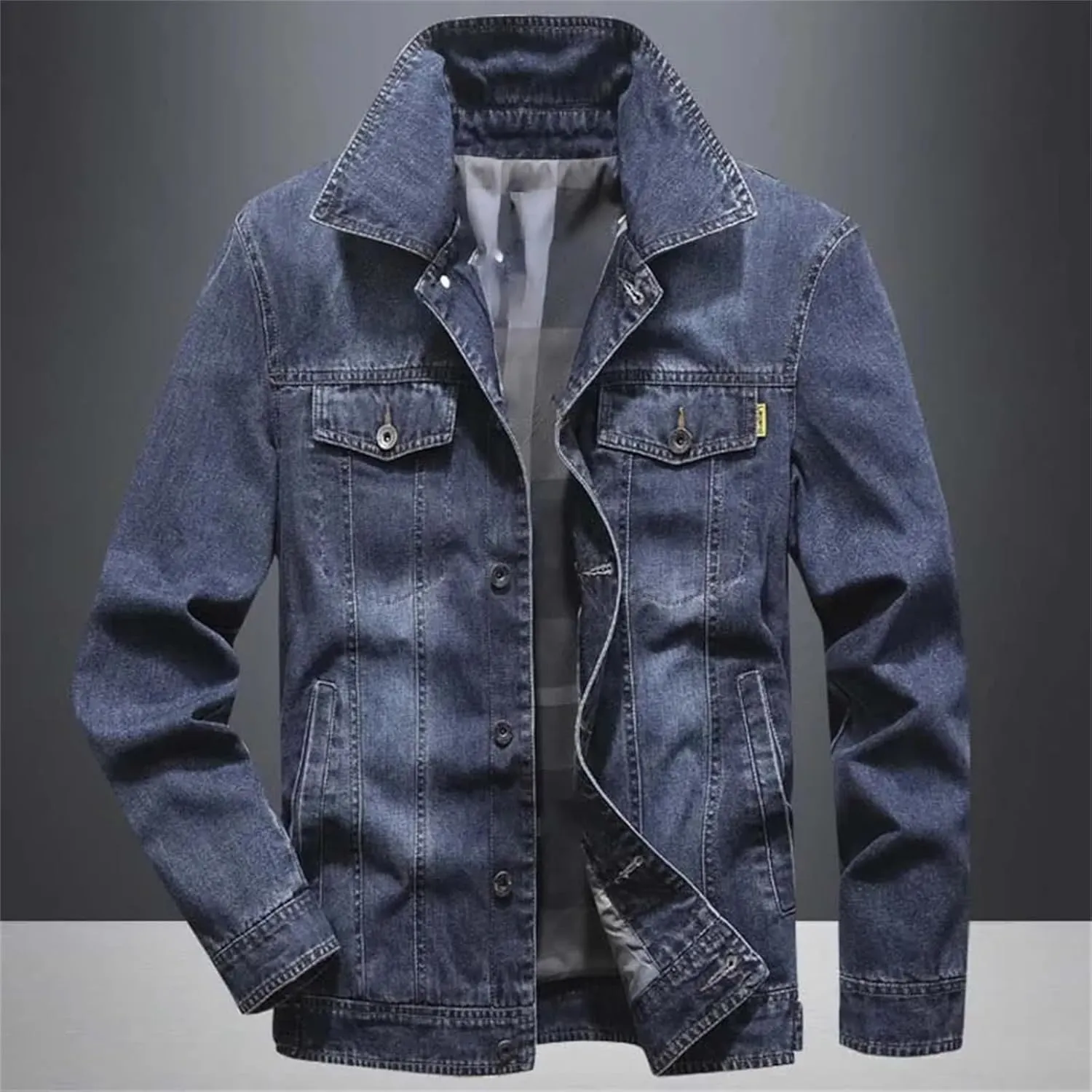 Men Classic Casual Denim Jackets Autumn Loose Fit Jean Coats Black Plus Size Button Down Trucker Outwear Tops