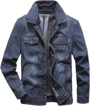 Men Classic Casual Denim Jackets Autumn Loose Fit Jean Coats Black Plus Size Button Down Trucker Outwear Tops